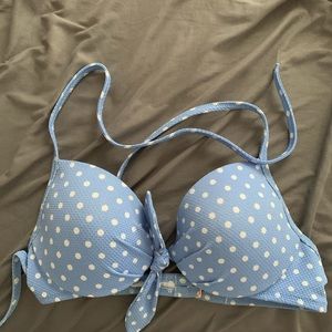 blue and white bikini top